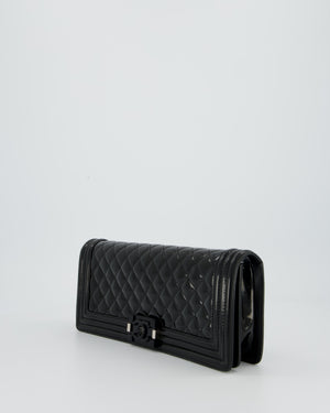 *RARE* Chanel Black East West Boy Chocolate Bar Bag In Patent With Black/ Silver Hardware