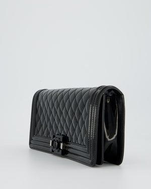 *RARE* Chanel Black East West Boy Chocolate Bar Bag In Patent With Black/ Silver Hardware
