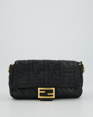 Fendi 3D Black Leather Baguette Medium Lambskin Leather in Gold Hardware
