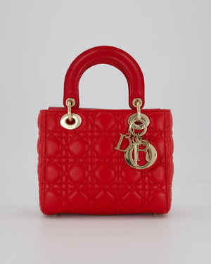 Christian Dior Small ABC Lady Dior Bag in Strawberry Red Lambskin Leather with Champagne Gold Hardware