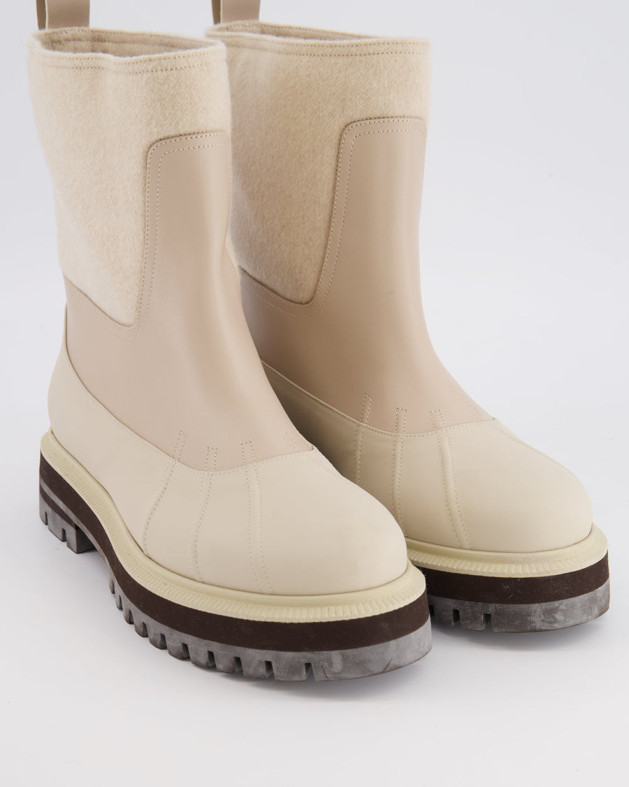 Loro Piana Cream Regent Leather Cashmere Winter Ankle Boots EU 38.5 RRP £1,500