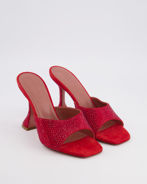 Amina Muaddi Red Crystal Embellished Caroline Slipper Mules Size EU 38 RRP £720