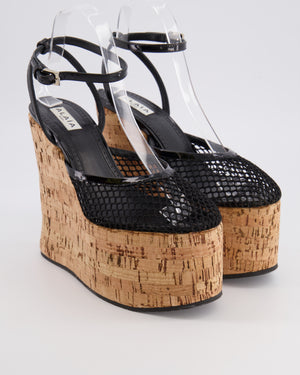 Alaia Black Mesh Wedge Heeled Sandals with Cork Heel Ankle Strap Detail Size EU 38 RRP £870
