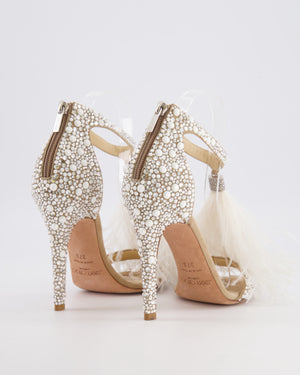 Jimmy Choo Viola 110 White Feather and Crystal-Embellished Heeled Sandals Size EU 37.5 RRP £1,450