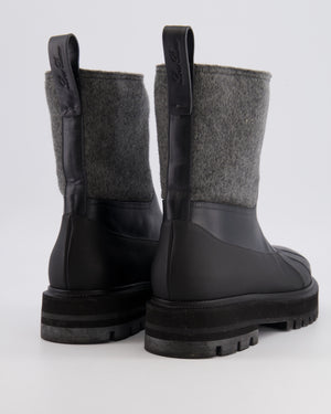 Loro Piana Black and Grey Regent Leather Cashmere Winter Ankle Boots EU 39