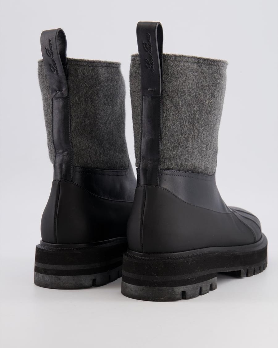 Loro Piana Black and Grey Regent Leather Cashmere Winter Ankle Boots EU 39