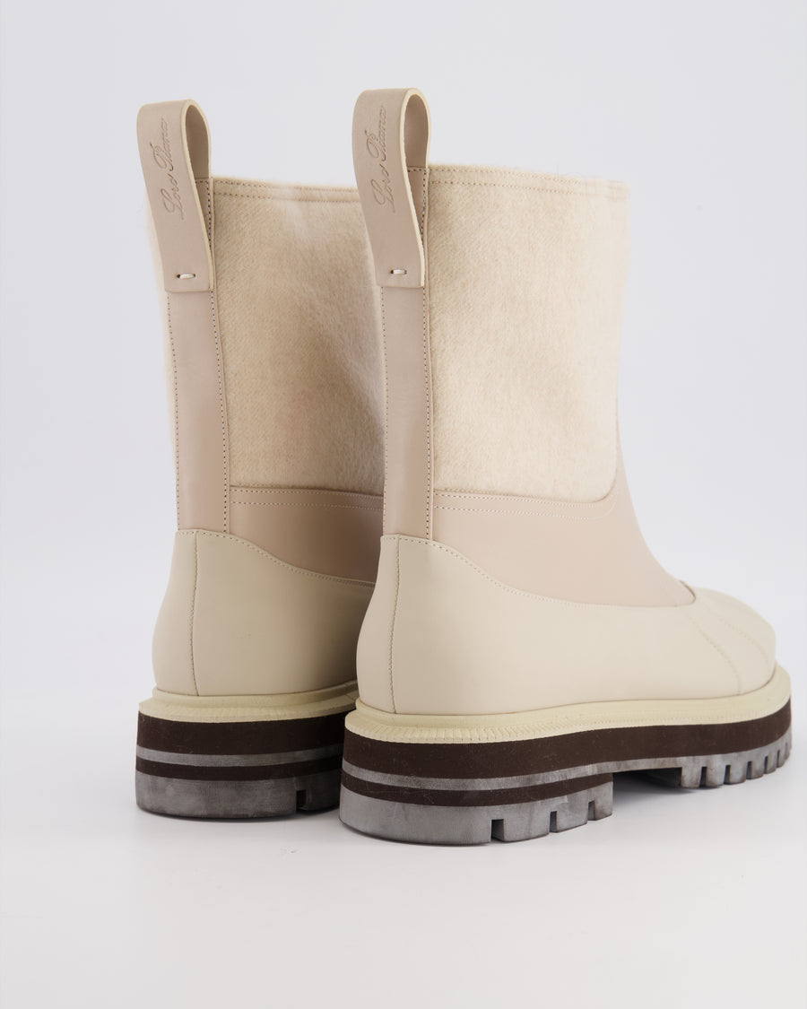 Loro Piana Cream Regent Leather Cashmere Winter Ankle Boots EU 38.5 RRP £1,500