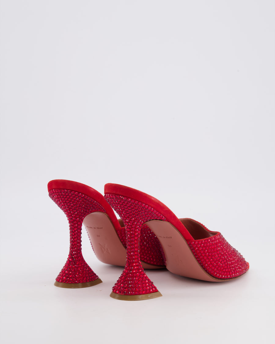 Amina Muaddi Red Crystal Embellished Caroline Slipper Mules Size EU 38 RRP £720