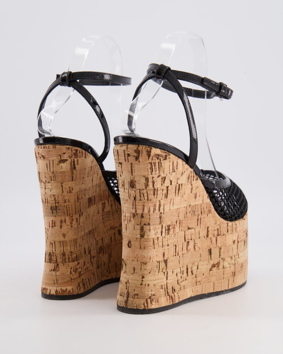 Alaia Black Mesh Wedge Heeled Sandals with Cork Heel Ankle Strap Detail Size EU 38 RRP £870