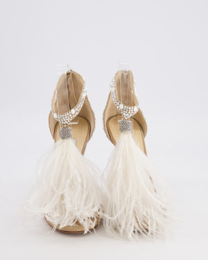 Jimmy Choo Viola 110 White Feather and Crystal-Embellished Heeled Sandals Size EU 37.5 RRP £1,450