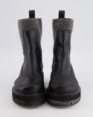 Loro Piana Black and Grey Regent Leather Cashmere Winter Ankle Boots EU 39