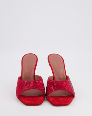 Amina Muaddi Red Crystal Embellished Caroline Slipper Mules Size EU 38 RRP £720