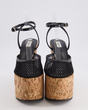Alaia Black Mesh Wedge Heeled Sandals with Cork Heel Ankle Strap Detail Size EU 38 RRP £870