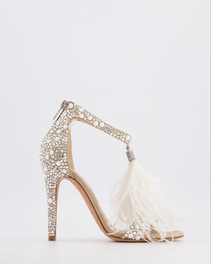 Jimmy Choo Viola 110 White Feather and Crystal-Embellished Heeled Sandals Size EU 37.5 RRP £1,450