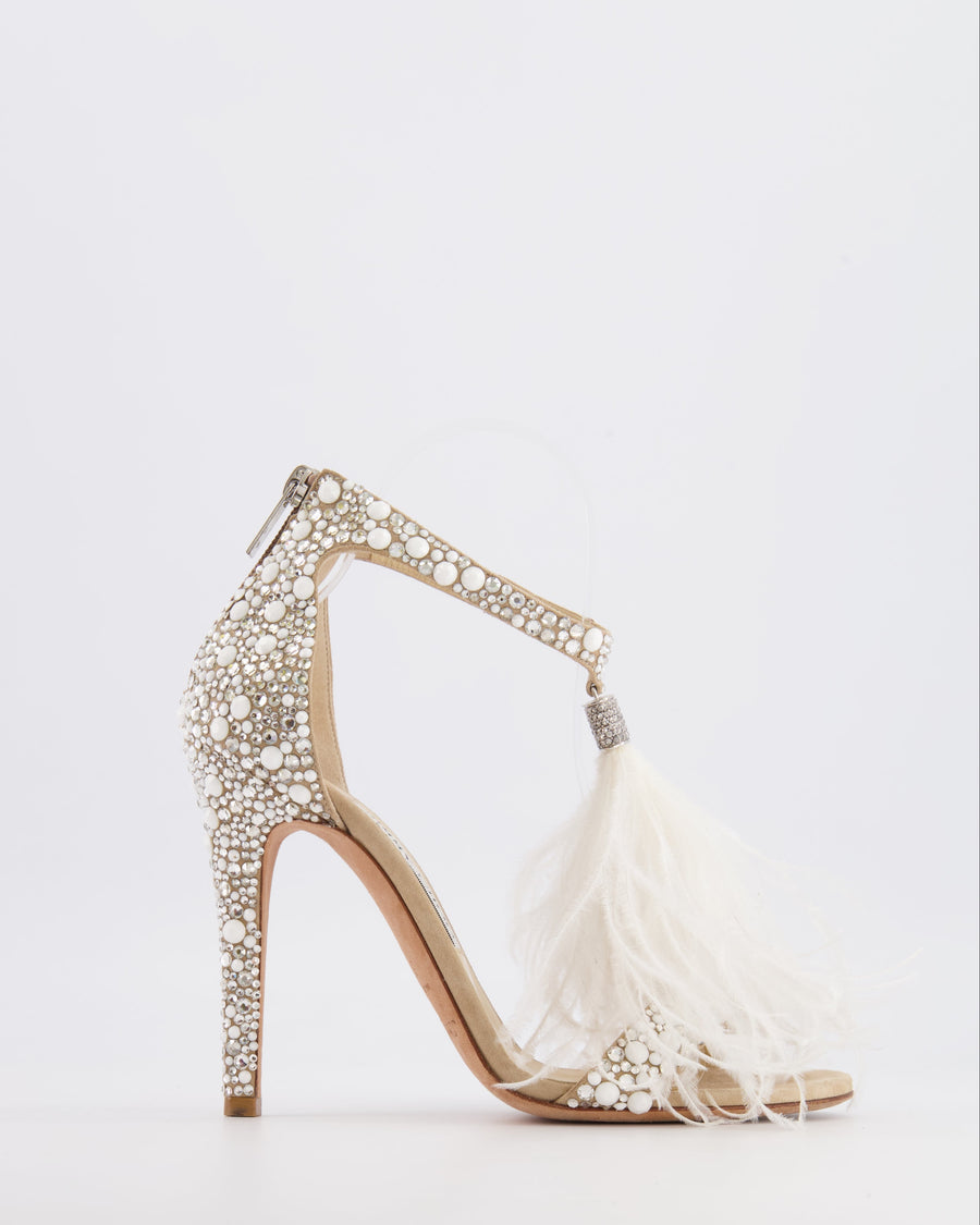 Jimmy Choo Viola 110 White Feather and Crystal-Embellished Heeled Sandals Size EU 37.5 RRP £1,450
