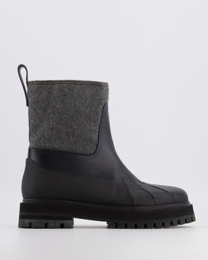 Loro Piana Black and Grey Regent Leather Cashmere Winter Ankle Boots EU 39
