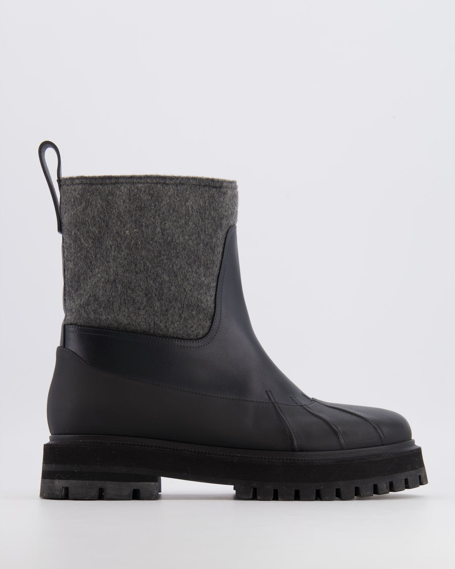 Loro Piana Black and Grey Regent Leather Cashmere Winter Ankle Boots EU 39
