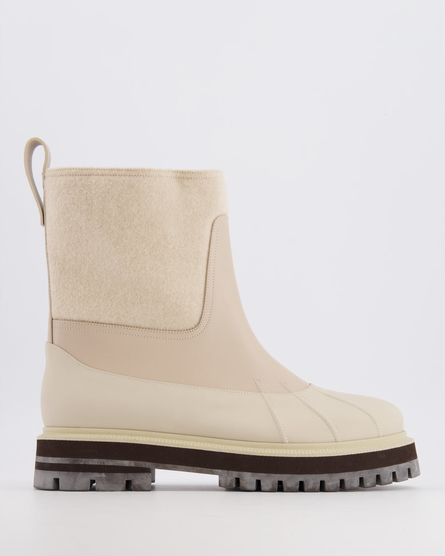 Loro Piana Cream Regent Leather Cashmere Winter Ankle Boots EU 38.5 RRP £1,500