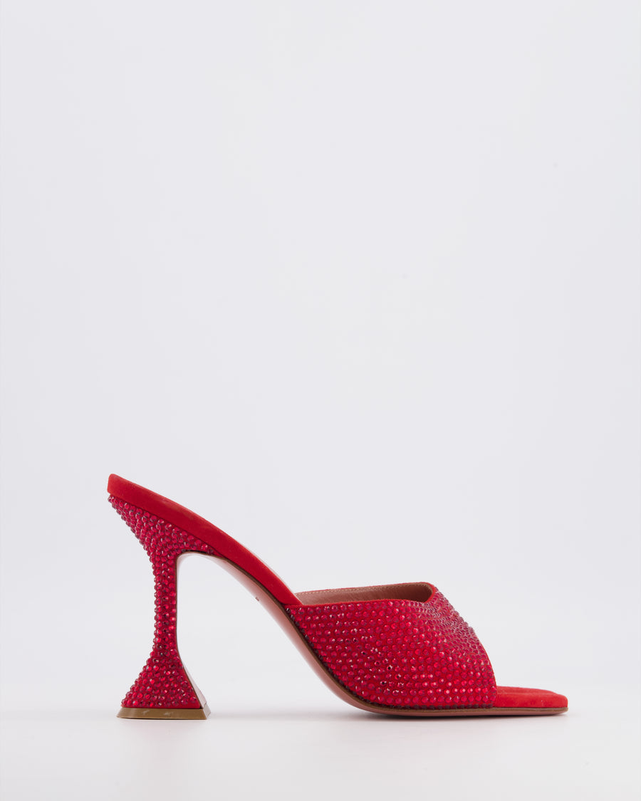 Amina Muaddi Red Crystal Embellished Caroline Slipper Mules Size EU 38 RRP £720
