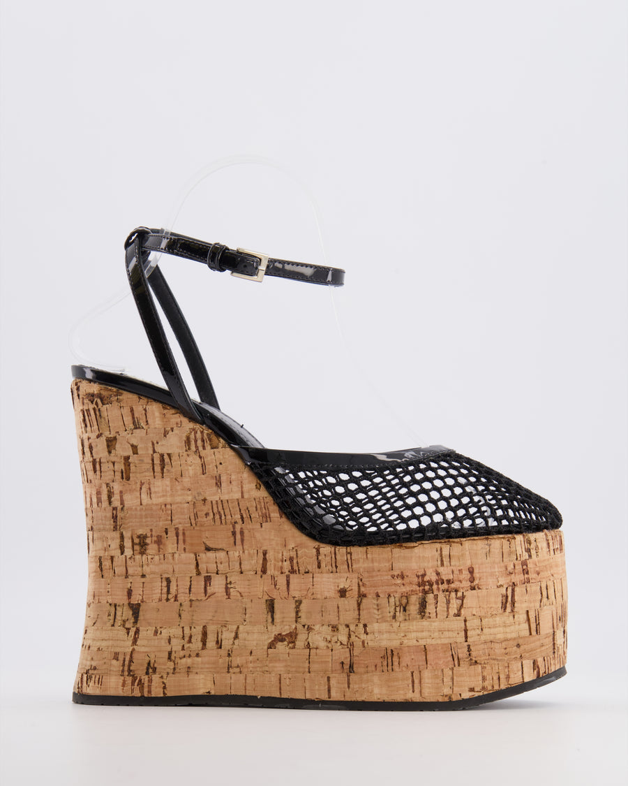 Alaia Black Mesh Wedge Heeled Sandals with Cork Heel Ankle Strap Detail Size EU 38 RRP £870