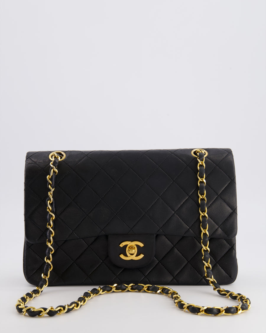 Chanel Vintage Black Medium Classic Double Flap Bag in Lambskin Leather with 24K Gold Hardware
