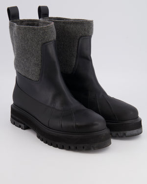 Loro Piana Black and Grey Regent Leather Cashmere Winter Ankle Boots EU 39