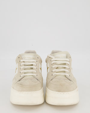 Christian Dior White and Grey Star Platform Trainers in Suede and Calfskin with Gold Star detail Size EU 39 (UK 6)