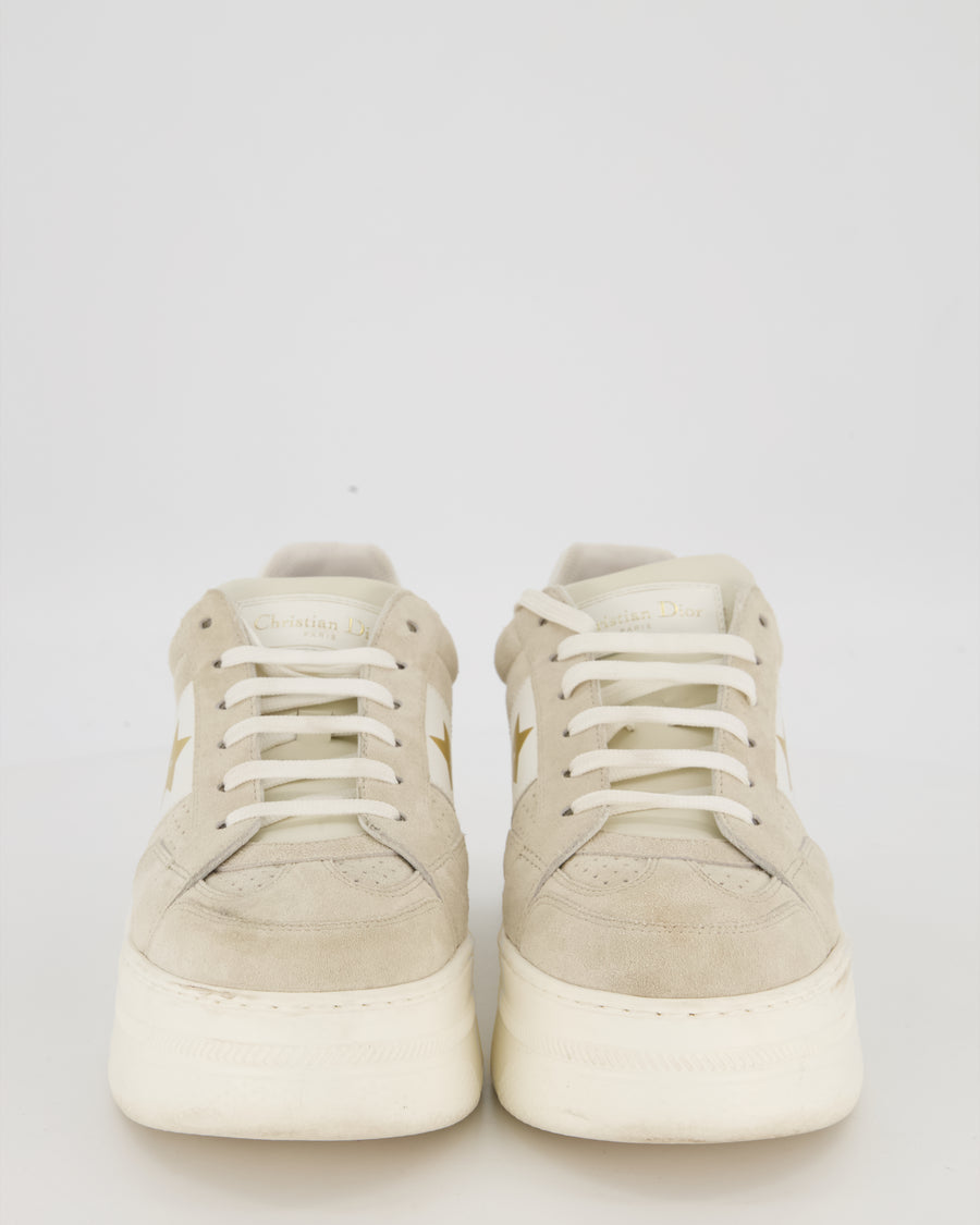 Christian Dior White and Grey Star Platform Trainers in Suede and Calfskin with Gold Star detail Size EU 39 (UK 6)