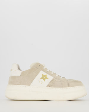 Christian Dior White and Grey Star Platform Trainers in Suede and Calfskin with Gold Star detail Size EU 39 (UK 6)