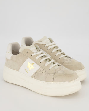 Christian Dior White and Grey Star Platform Trainers in Suede and Calfskin with Gold Star detail Size EU 39 (UK 6)