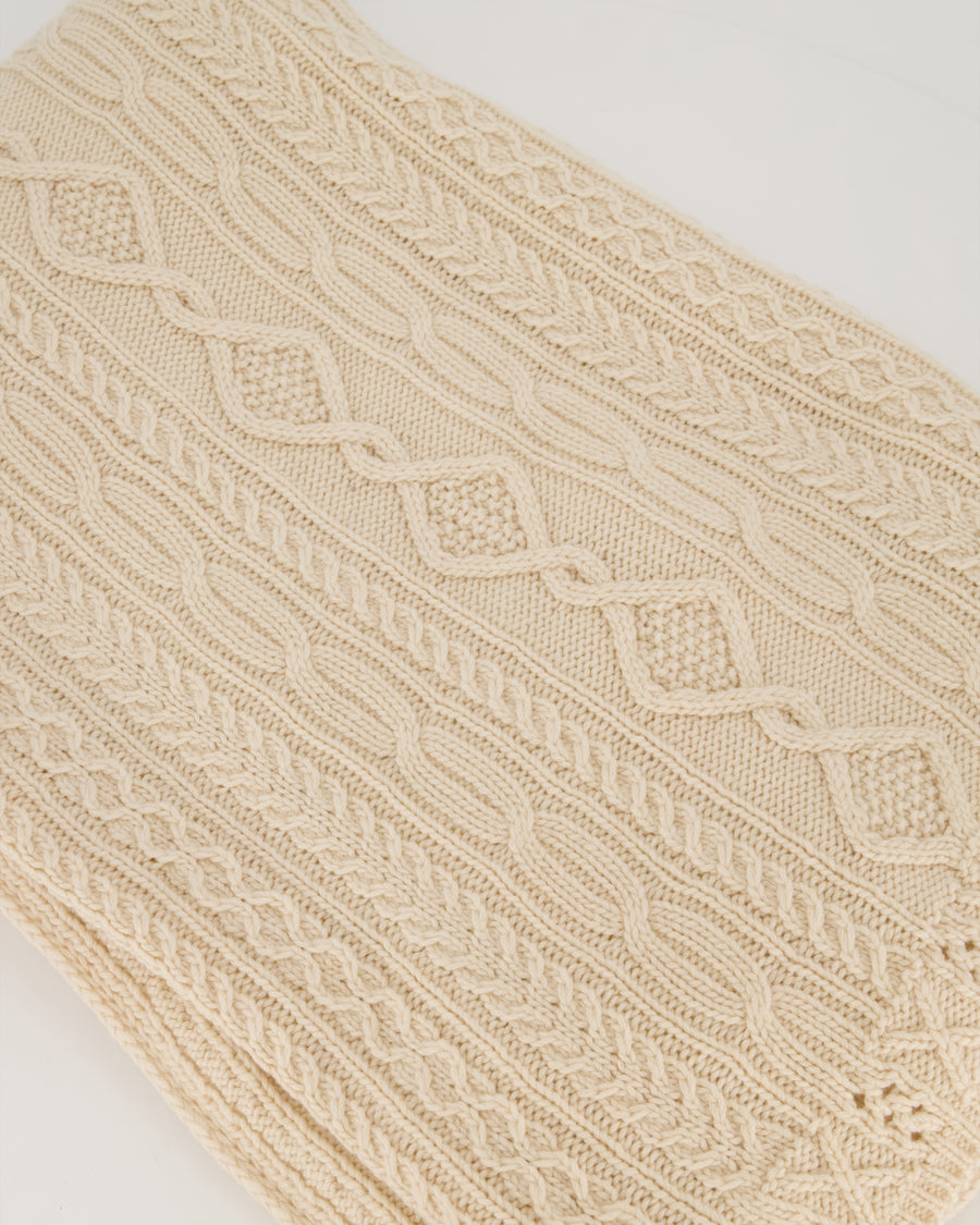 Chanel Cream Cable Knit Blanket and Slippers Travel Set