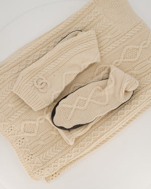Chanel Cream Cable Knit Blanket and Slippers Travel Set