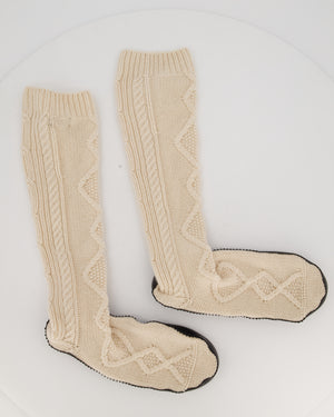 Chanel Cream Cable Knit Blanket and Slippers Travel Set