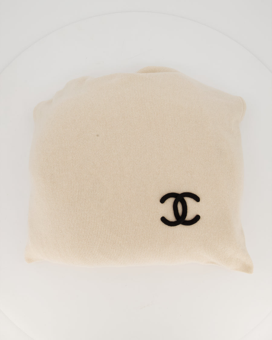 Chanel Cream Cable Knit Blanket and Slippers Travel Set