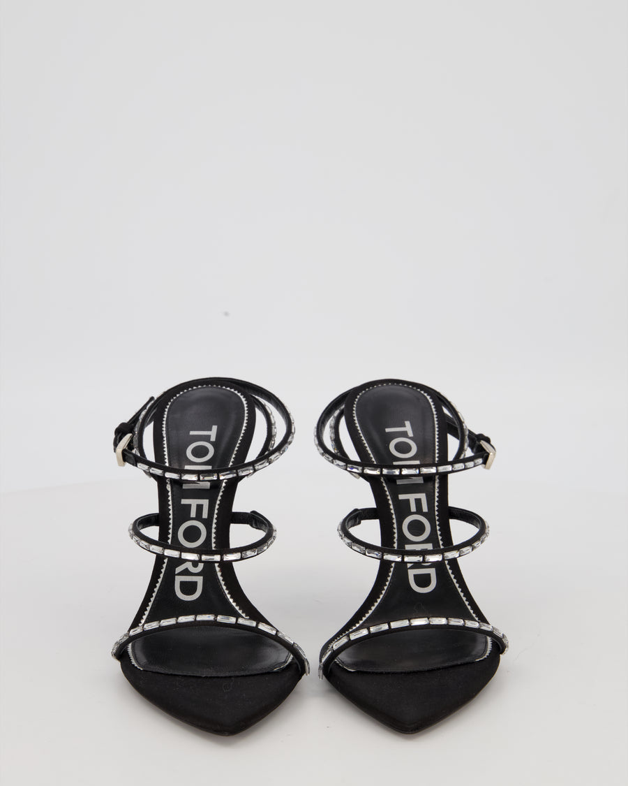 Tom Ford Black Crystal Embellished Blade Sandal Heels Size EU 37