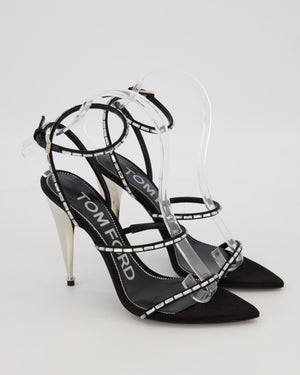 Tom Ford Black Crystal Embellished Blade Sandal Heels Size EU 37