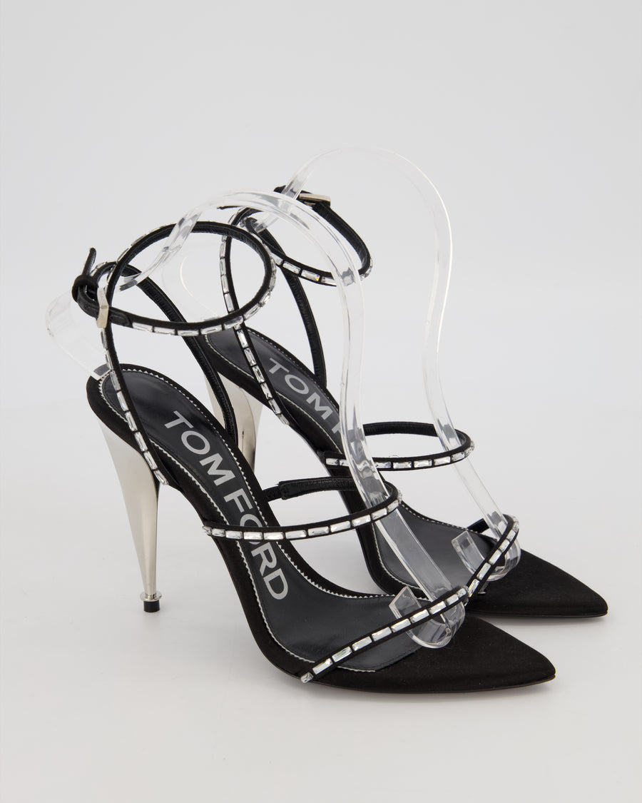 Tom Ford Black Crystal Embellished Blade Sandal Heels Size EU 37