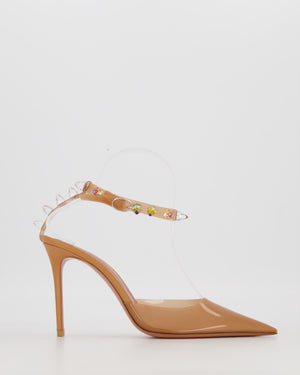Amina Muaddi Julia Glass PVC Pumps in Tan with crystals Size EU 37.5
