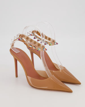 Amina Muaddi Julia Glass PVC Pumps in Tan with crystals Size EU 37.5