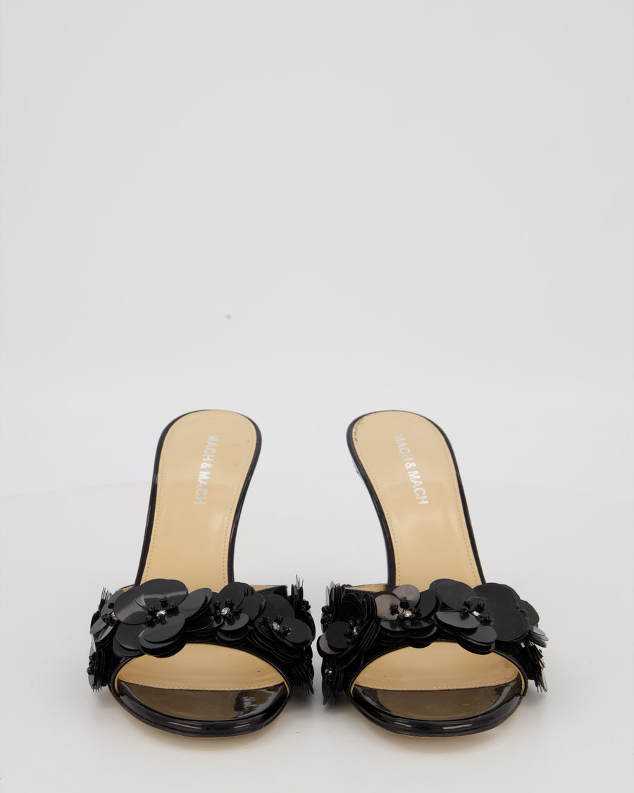 MACH & MACH Black Patent Leather Flower Embellished heels Size EU 37