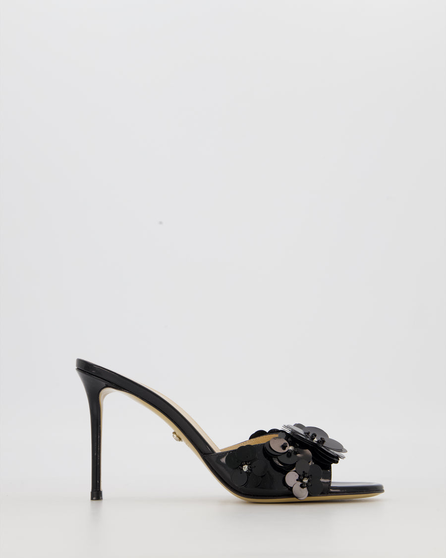 MACH & MACH Black Patent Leather Flower Embellished heels Size EU 37