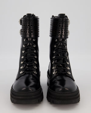 Alaïa Buckle Military Boots in Black Patent Leather Size EU 37.5