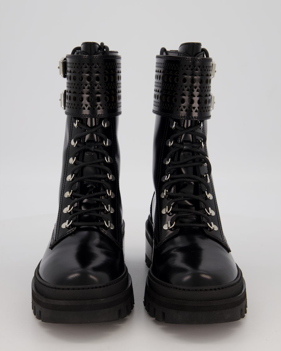 Alaïa Buckle Military Boots in Black Patent Leather Size EU 37.5