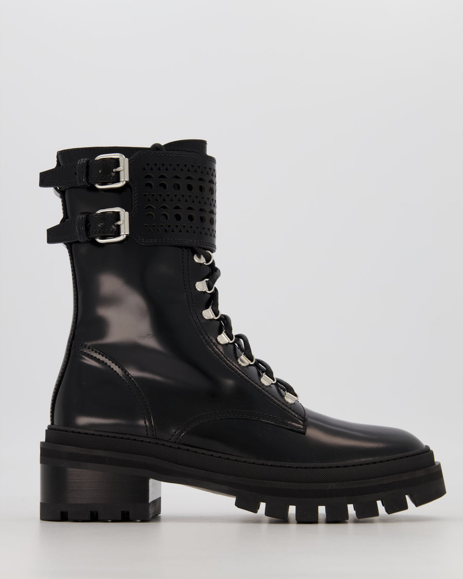 Alaïa Buckle Military Boots in Black Patent Leather Size EU 37.5