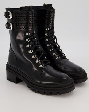 Alaïa Buckle Military Boots in Black Patent Leather Size EU 37.5