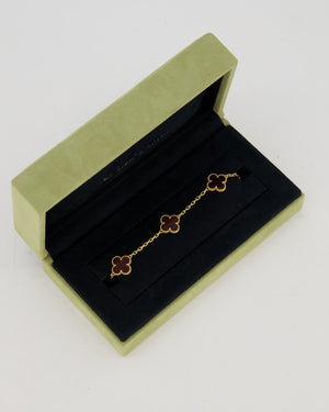 Van Cleef & Arpels Vintage Alhambra 5 Motif Bracelet in 18K Yellow Gold & Burgundy Carnelian