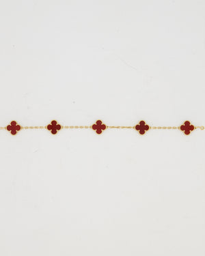 Van Cleef & Arpels Vintage Alhambra 5 Motif Bracelet in 18K Yellow Gold & Burgundy Carnelian