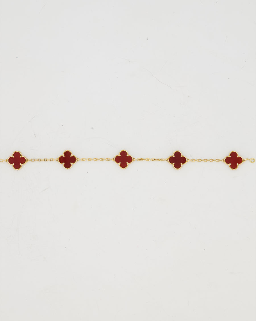 Van Cleef & Arpels Vintage Alhambra 5 Motif Bracelet in 18K Yellow Gold & Burgundy Carnelian
