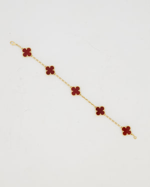 Van Cleef & Arpels Vintage Alhambra 5 Motif Bracelet in 18K Yellow Gold & Burgundy Carnelian