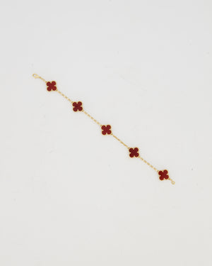 Van Cleef & Arpels Vintage Alhambra 5 Motif Bracelet in 18K Yellow Gold & Burgundy Carnelian